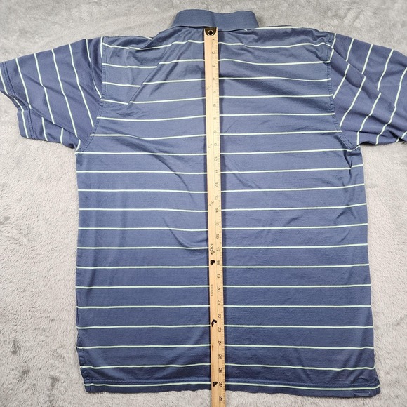 Peter Millar Polo Shirt Mens Medium Blue Striped Cotton Golf Casual Short Sleeve - Picture 8 of 10